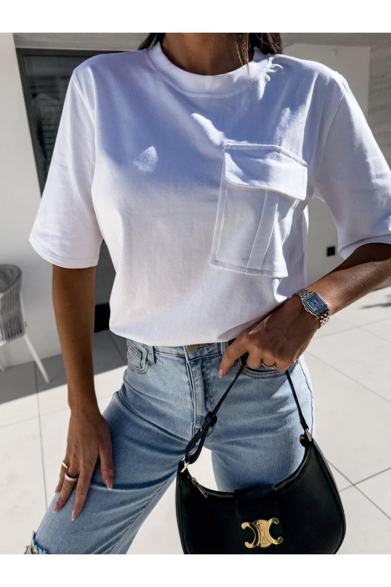 Κοντομάνικη Μπλούζα με Διακοσμητική Τσέπη 