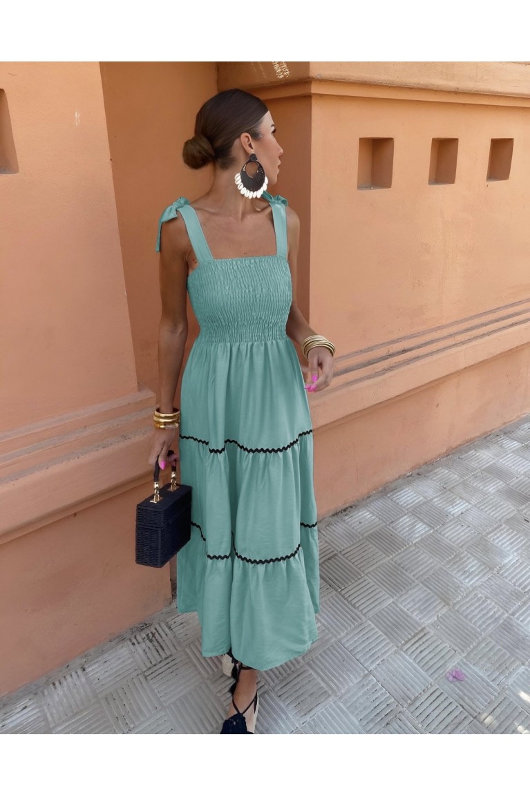 Φόρεμα σε Άνετη Γραμμή με Δεσίματα στις Τιράντες 