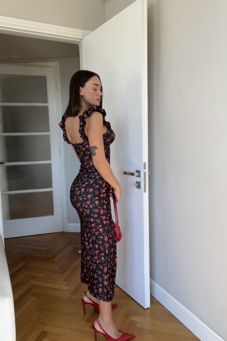 Φόρεμα Φλοράλ Midi με Άνοιγμα 