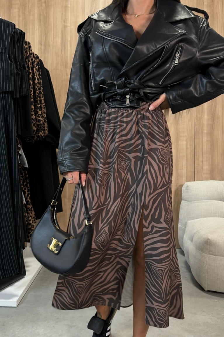 Φούστα σε άλφα γραμμή με σκίσιμο - Καφέ