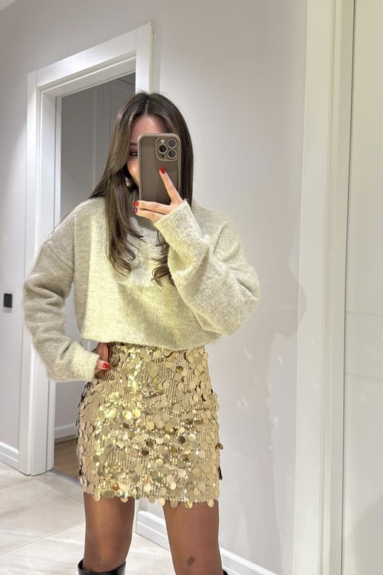 Φούστα Μινι Παγιέτα Ψηλόμεση - Χρυσό