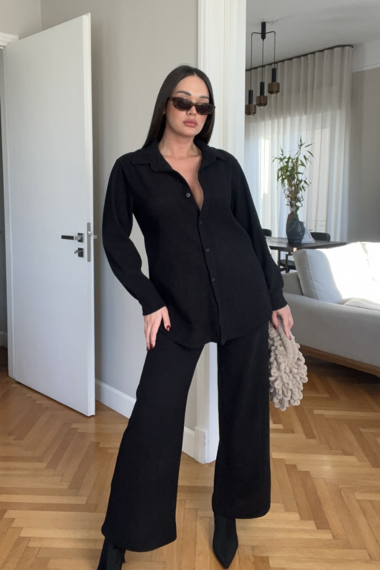 Προϊόν: Σετ Oversized Παντελόνι Με Πουκάμισο Κοτλέ - Μαύρο Σετ Oversized Παντελόνι Με Πουκάμισο Κοτλέ - Μαύρο