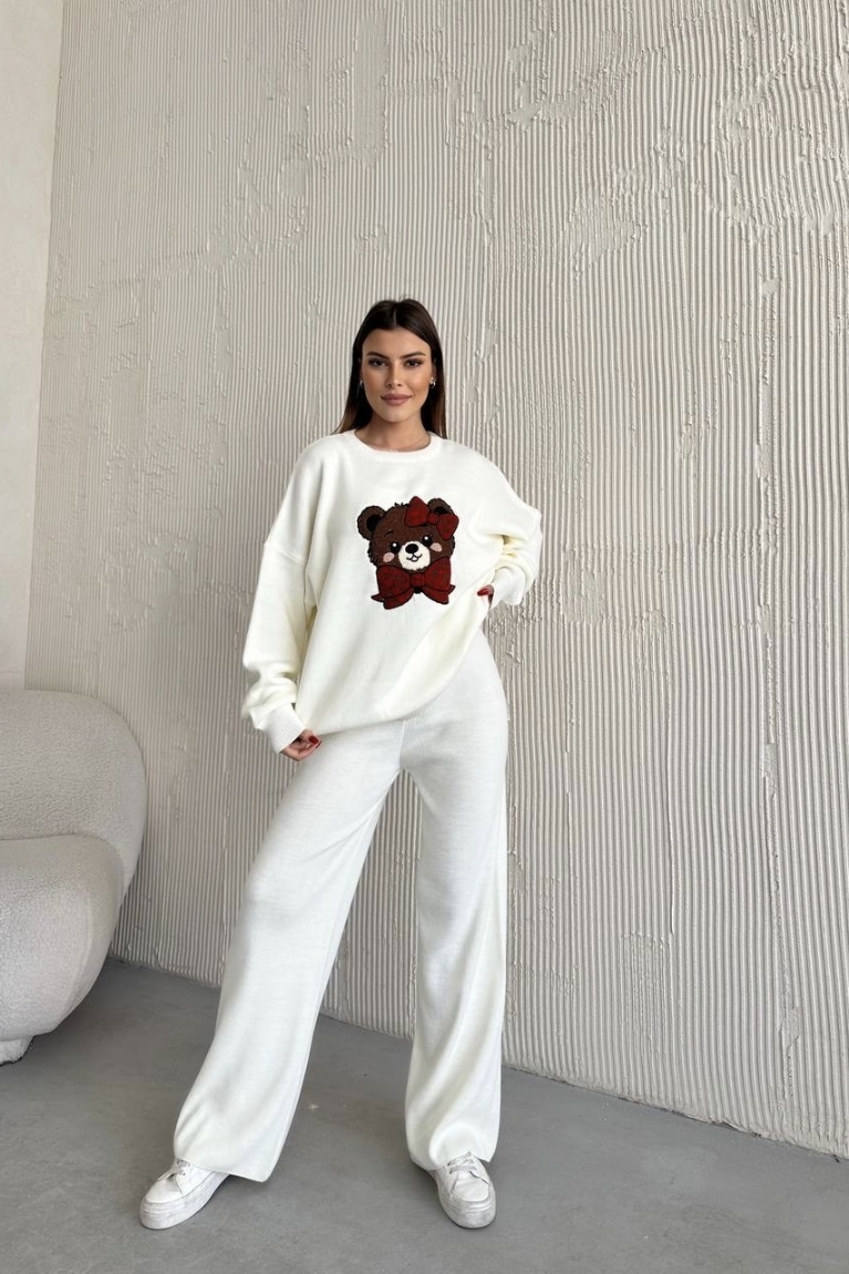 Προϊόν: Πλεκτό Σετ Παντελόνι & Μπλούζα με Αρκουδάκι - Λευκό Πλεκτό Σετ Παντελόνι & Μπλούζα με Αρκουδάκι - Λευκό