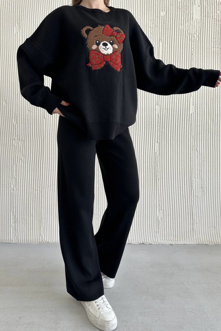 Προϊόν: Πλεκτό Σετ Παντελόνι & Μπλούζα με Αρκουδάκι - Μαύρο Πλεκτό Σετ Παντελόνι & Μπλούζα με Αρκουδάκι - Μαύρο