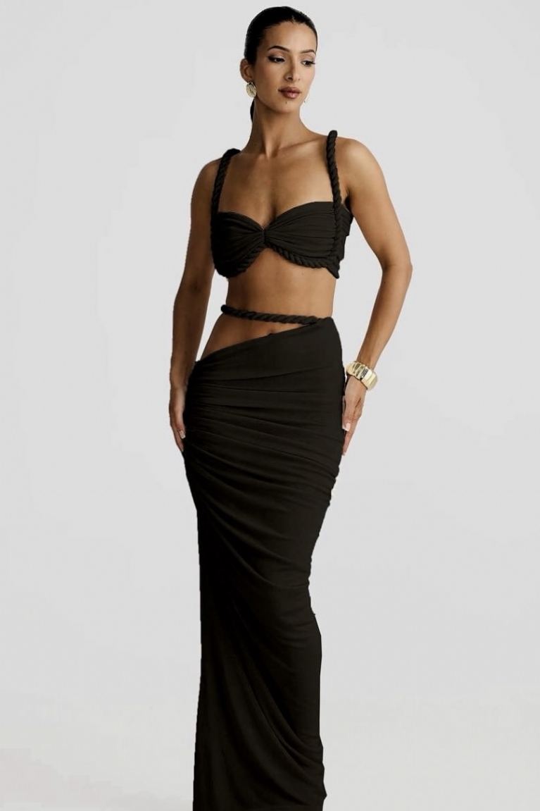 Σετ φούστα Μακριά Με Crop Top - Μαύρο