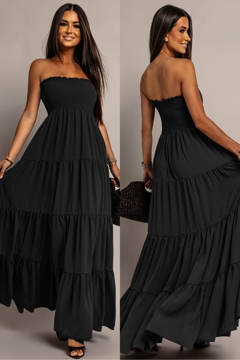 Φόρεμα Μακρύ Strapless Σε Άλφα Γραμμή - Μαύρο