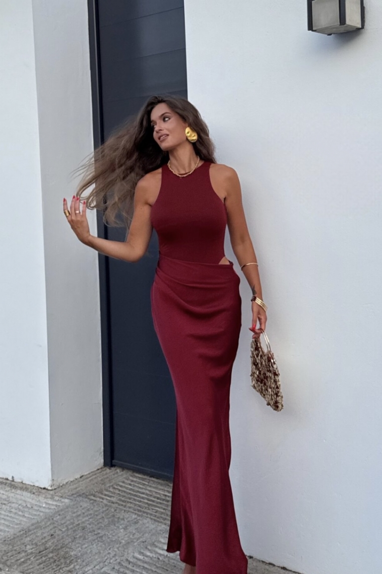 Φόρεμα Αμάνικο Maxi Με Άνοιγμα - Μπορντό‎