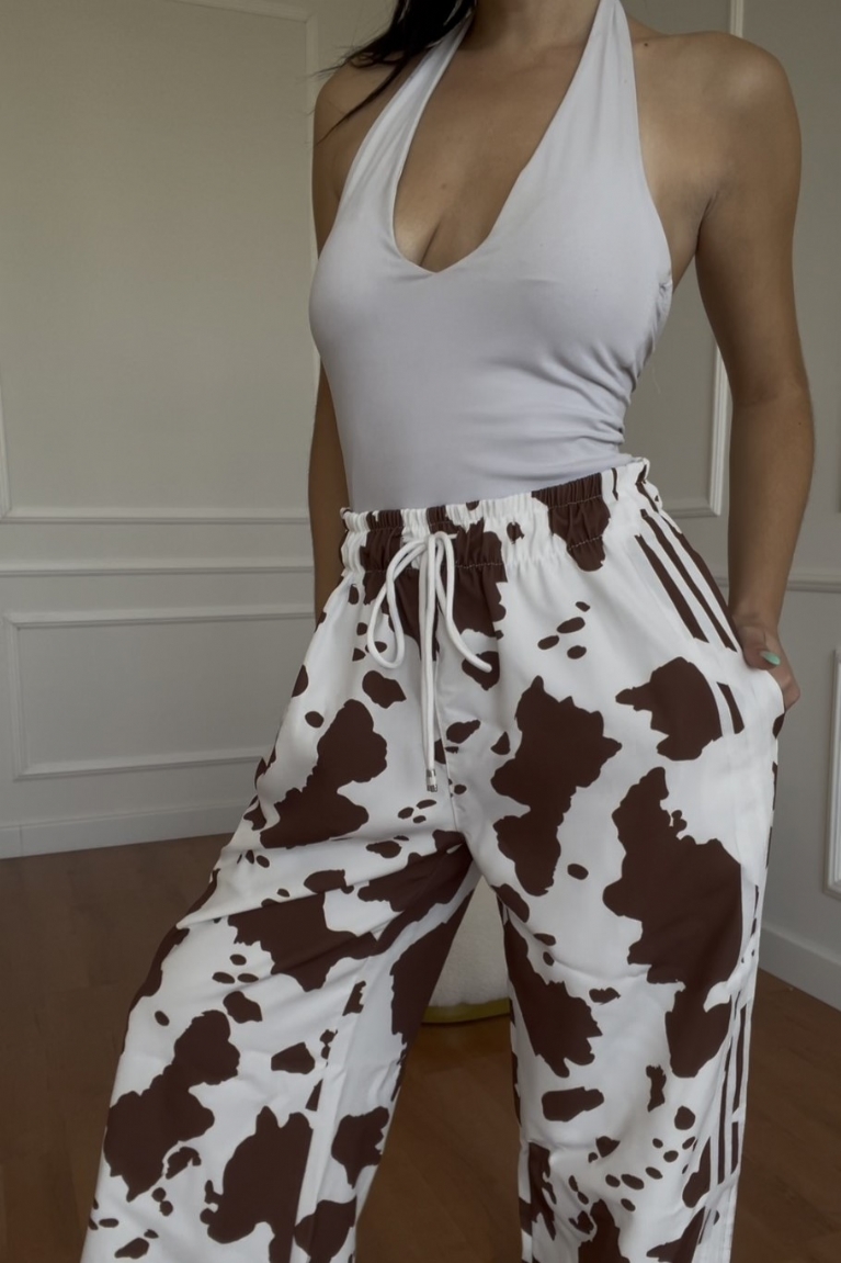 Παντελόνα Cow Print Με Κορδόνι - Καφέ