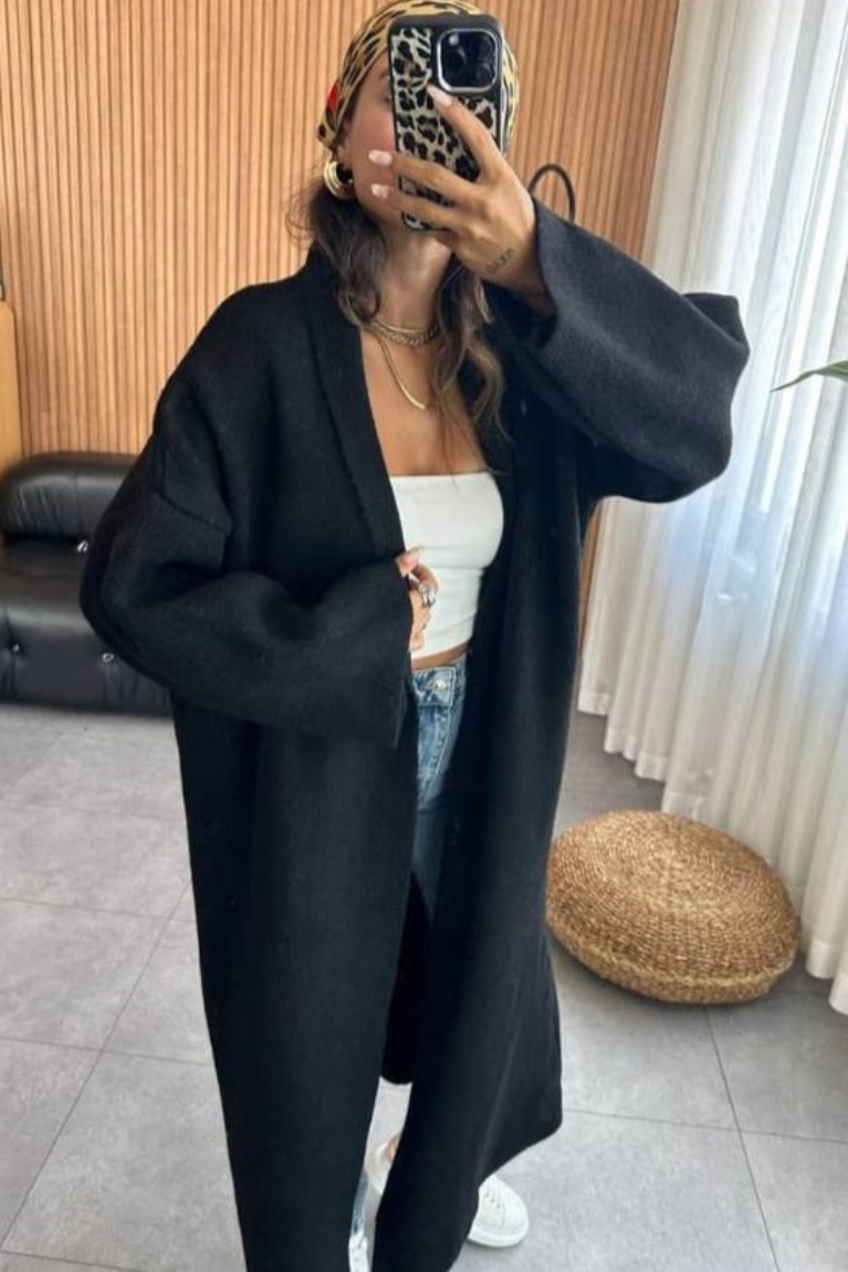 Ζακέτα Oversize Μακρυά - Μαύρο