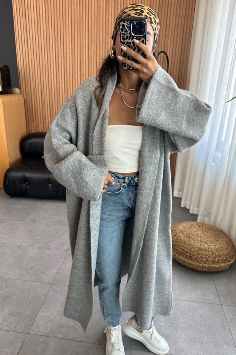 Ζακέτα Oversize Μακρυά - Γκρι