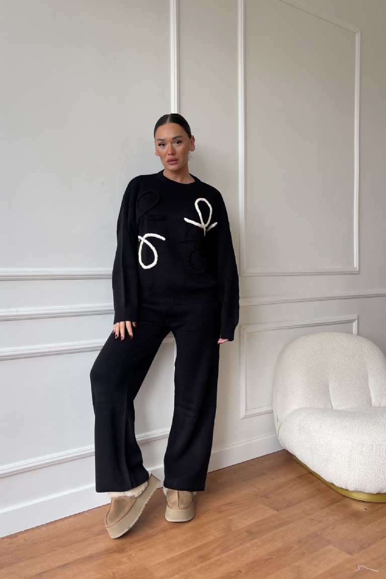 Προϊόν: Σετ Μπλούζα Πλεκτή Με Σχέδια & Παντελόνα - Μαύρο Σετ Μπλούζα Πλεκτή Με Σχέδια & Παντελόνα - Μαύρο