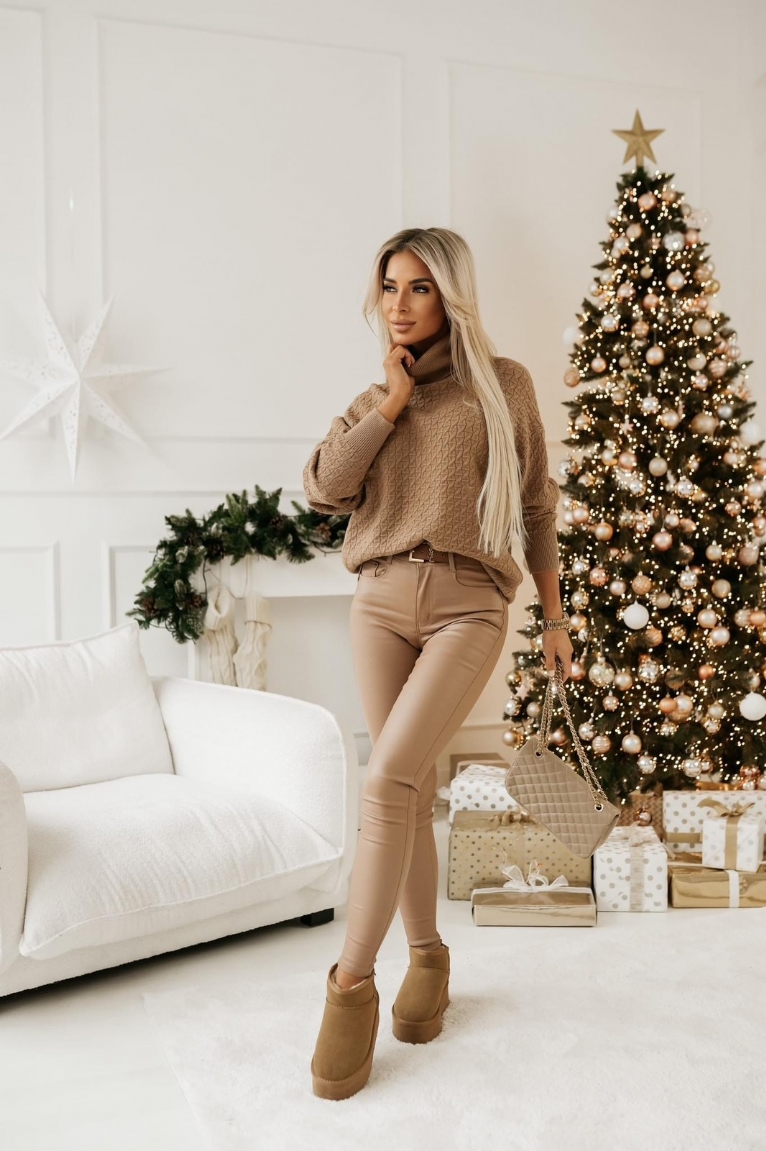 Μπλούζα Πλεκτή Oversize Με Σχέδιο Στην Ύφανση - Κάμελ