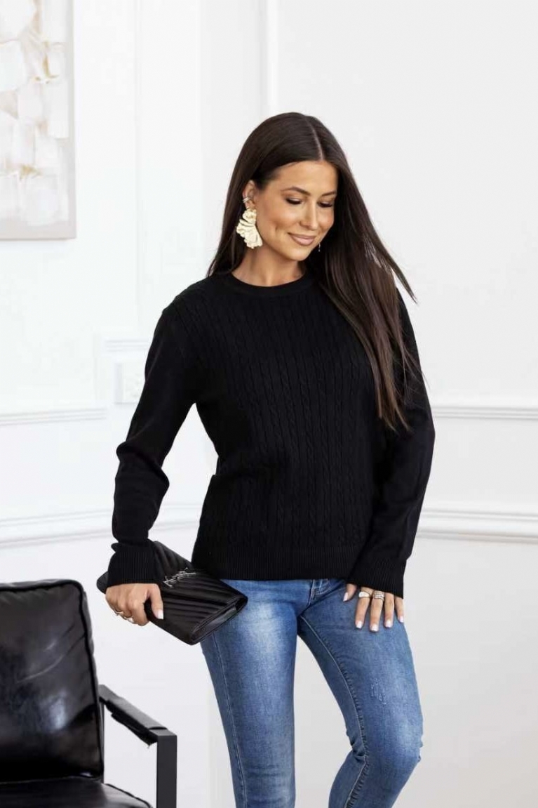 Μπλούζα Πλεκτή Μακρυμάνικη Με Σχέδιο Στην Πλέξη - Μαύρο