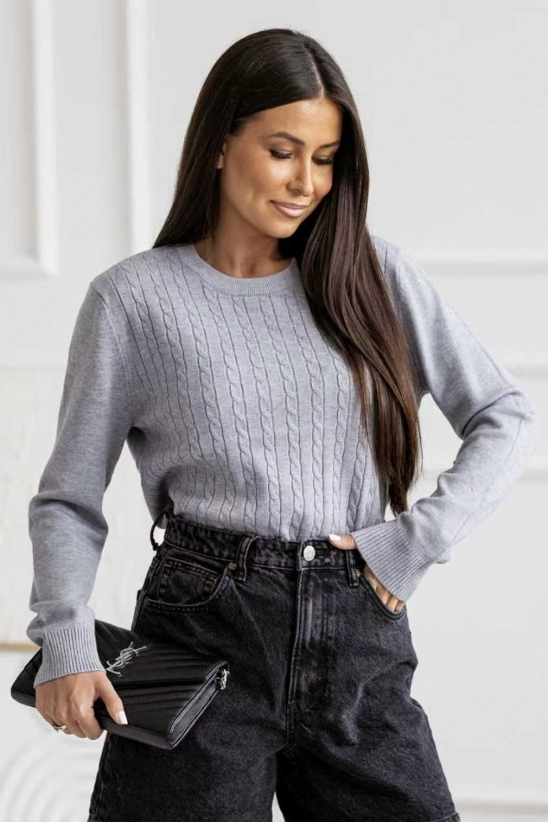 Μπλούζα Πλεκτή Μακρυμάνικη Με Σχέδιο Στην Πλέξη - Γκρι