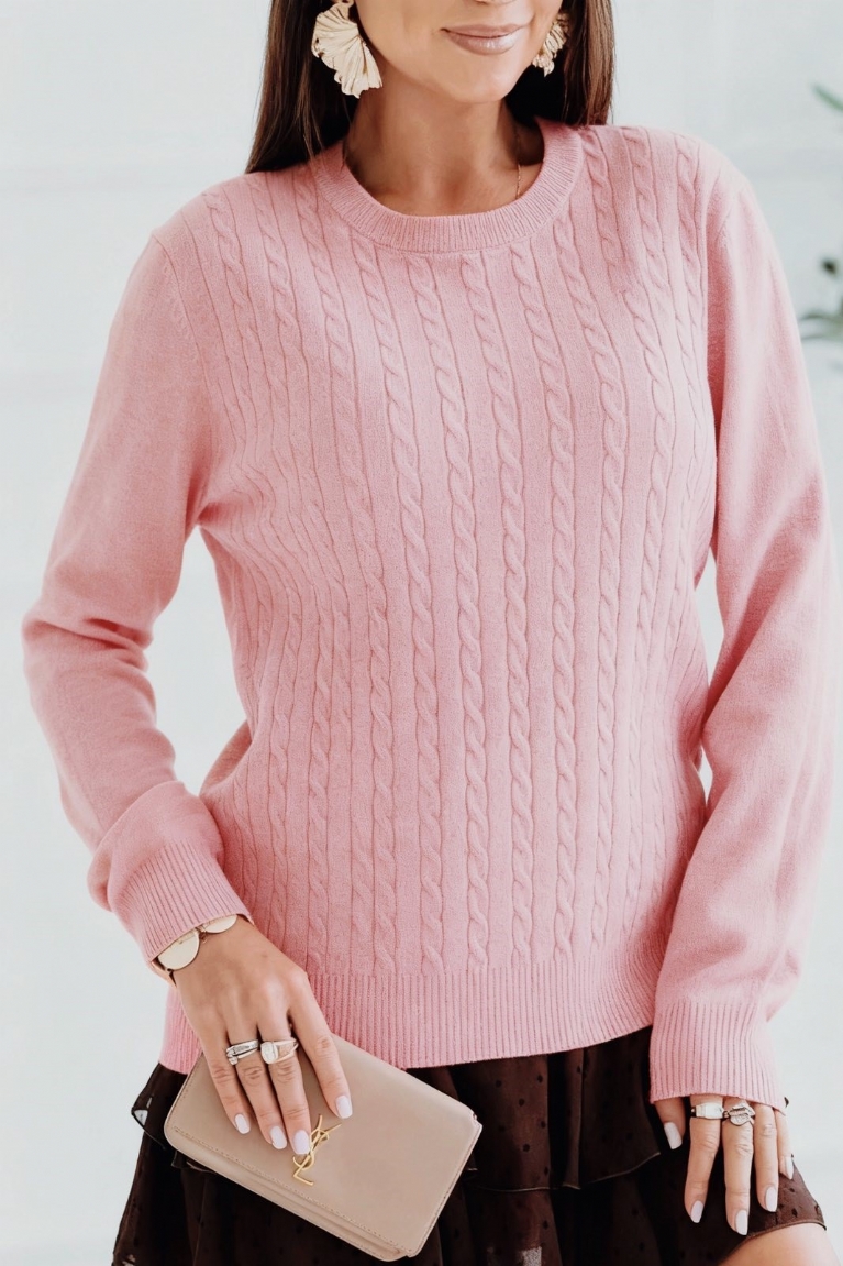 Μπλούζα Πλεκτή Μακρυμάνικη Με Σχέδιο Στην Πλέξη - Ροζ