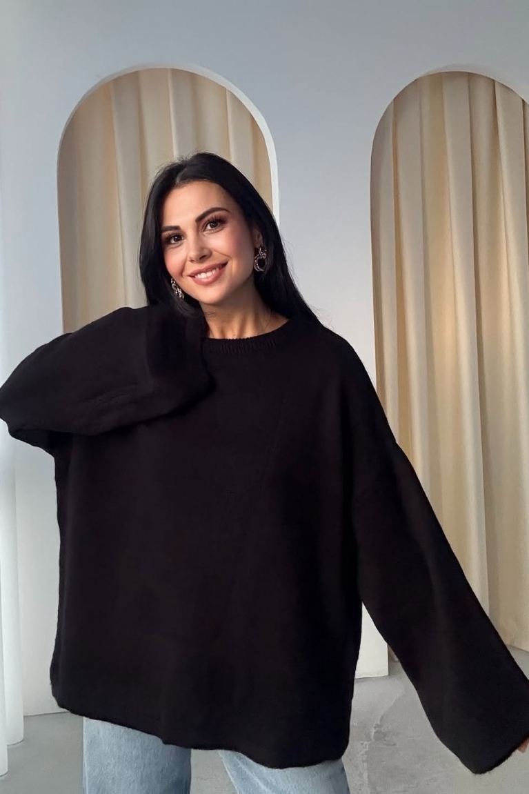 Μπλούζα Πλεκτή Μακρυμάνικη Oversize - Μαύρο