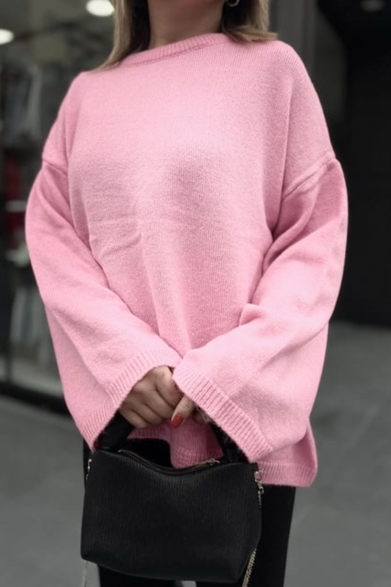 Μπλούζα Πλεκτή Μακρυμάνικη Oversize - Ροζ