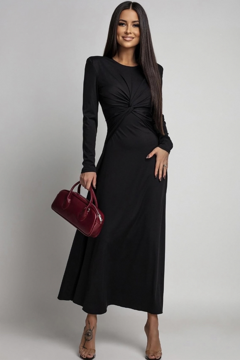 Φόρεμα Μακρύ Σε Άλφα Γραμμή Με Βάτες - Μαύρο