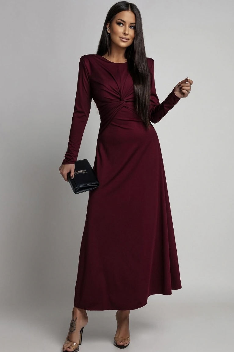 Φόρεμα Μακρύ Σε Άλφα Γραμμή Με Βάτες - Μπορντό‎