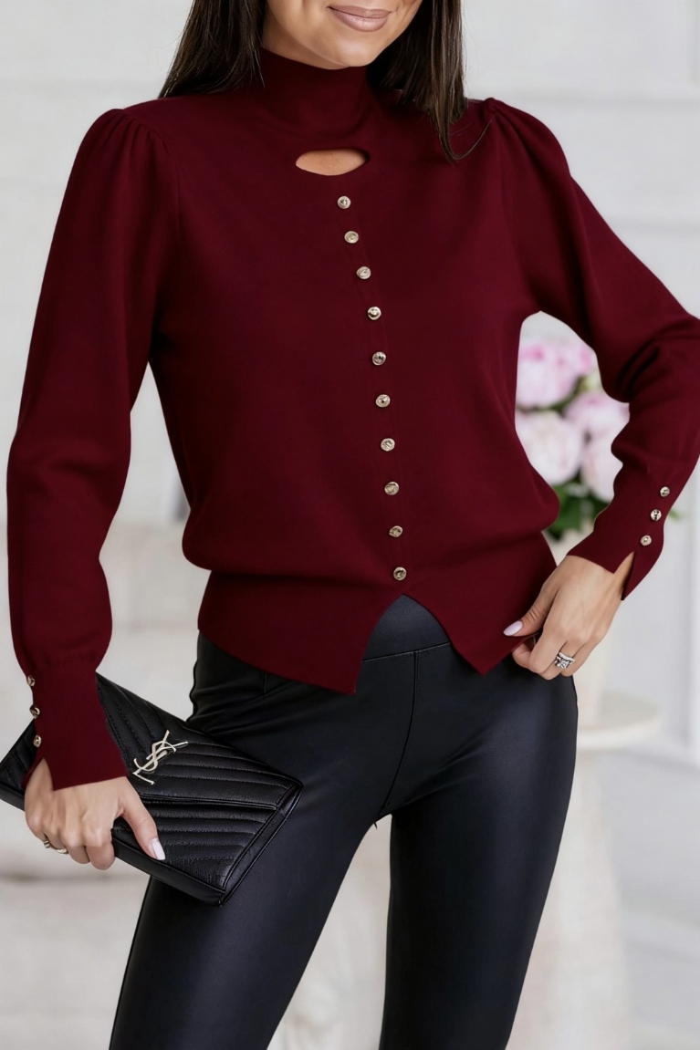 Μπλούζα Πλεκτή Ζιβάγκο Με Άνοιγμα & Κουμπιά - Μπορντό‎