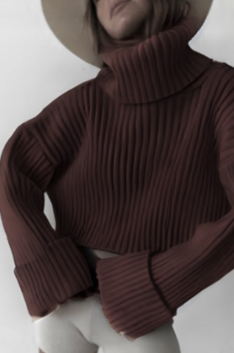 Μπλούζα Πλεκτή Ζιβάγκο Με Λεπτομέρεια Στα Μανίκια - Καφέ