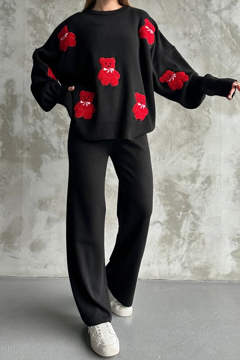 Προϊόν: Σετ Μπλούζα Πλεκτή Με Σχέδια & Παντελόνα - Μαύρο Σετ Μπλούζα Πλεκτή Με Σχέδια & Παντελόνα - Μαύρο