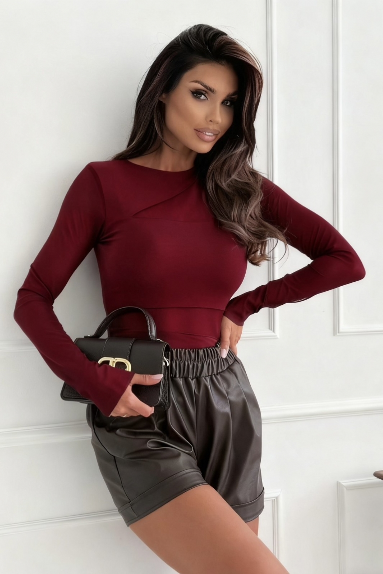 Κορμάκι Μακρυμάνικο Με Διαφάνειες - Μπορντό‎