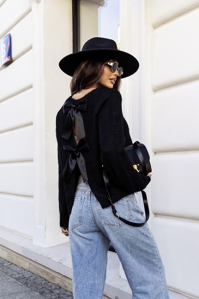 Μπλούζα Πλεκτή Μακρυμάνικη Με Φιόγκους Στην Πλάτη - Μαύρο