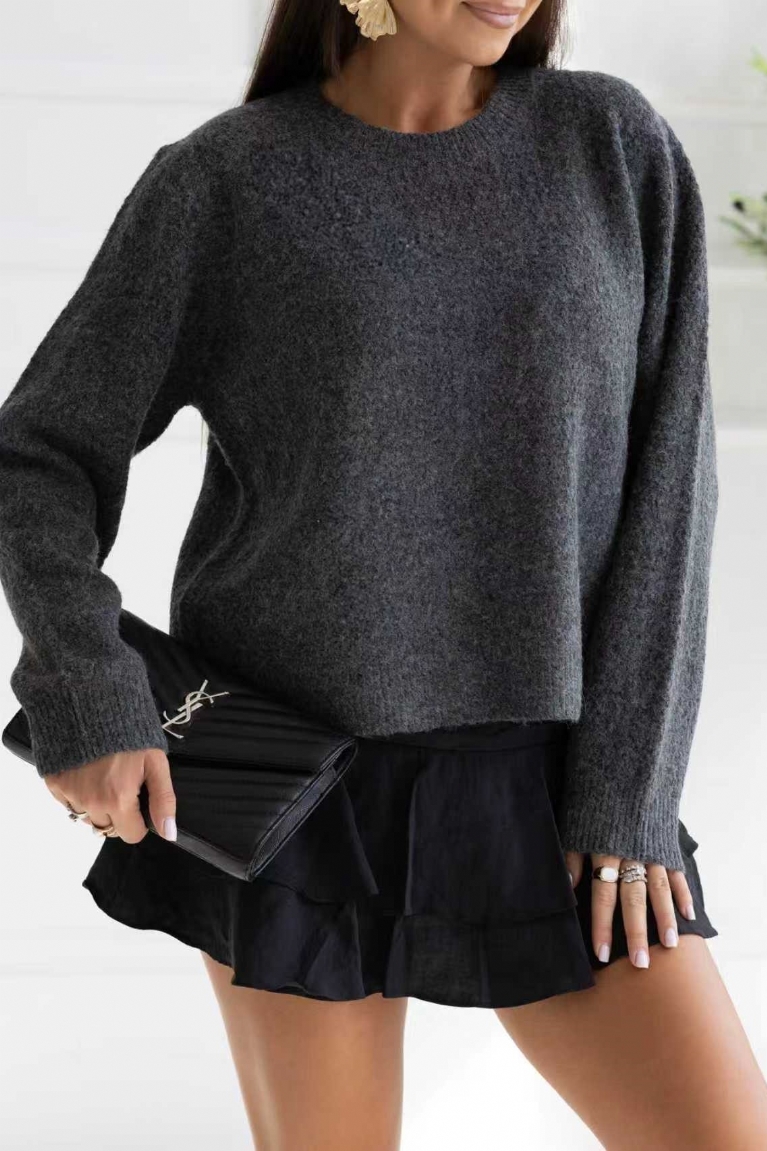 Μπλούζα Πλεκτή Με Σχέδιο Στην Πλάτη & Φιόγκο - Γκρι