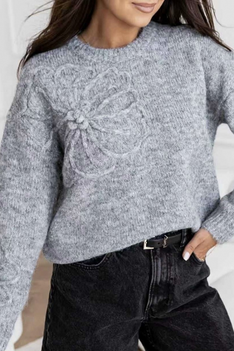 Μπλούζα Πλεκτή Με Σχέδιο Στην Ύφανση - Γκρι