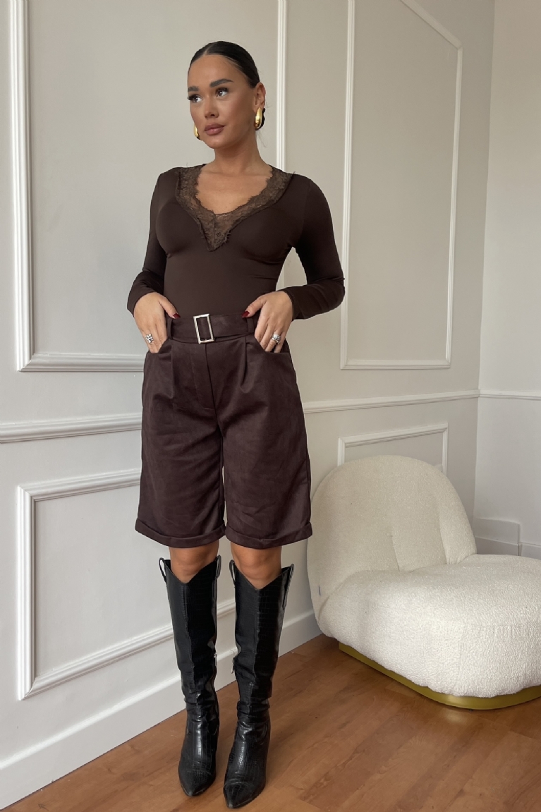 Βερμούδα Σουέτ Ψηλόμεση - Καφέ