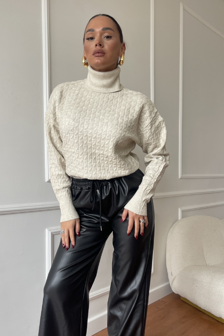 Μπλούζα Πλεκτή Oversize Με Σχέδιο Στην Ύφανση - Μπεζ