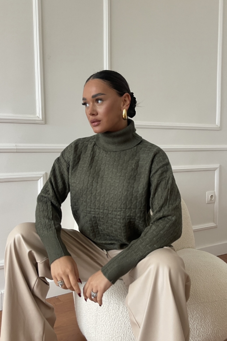 Μπλούζα Πλεκτή Oversize Με Σχέδιο Στην Ύφανση - Χακί