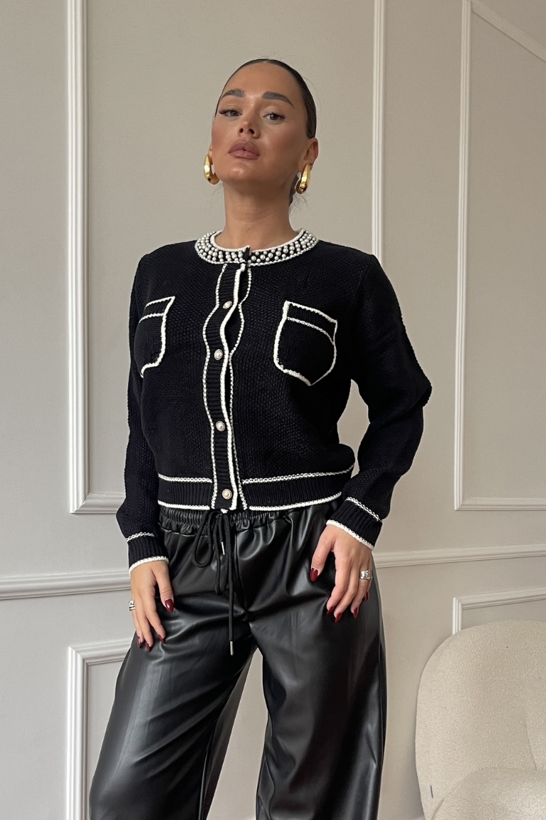 Ζακέτα Πλεκτή Με Κουμπιά & Τσέπες - Μαύρο