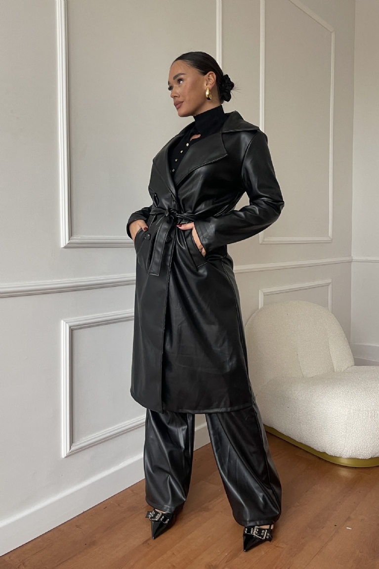 Προϊόν: Δερμάτινη Καμπαρντίνα Με Ζώνη & Κουμπιά - Μαύρο Δερμάτινη Καμπαρντίνα Με Ζώνη & Κουμπιά - Μαύρο