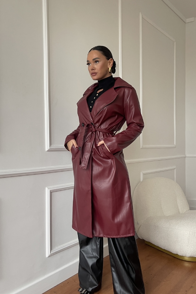 Προϊόν: Δερμάτινη Καμπαρντίνα Με Ζώνη & Κουμπιά - Μπορντό Δερμάτινη Καμπαρντίνα Με Ζώνη & Κουμπιά - Μπορντό