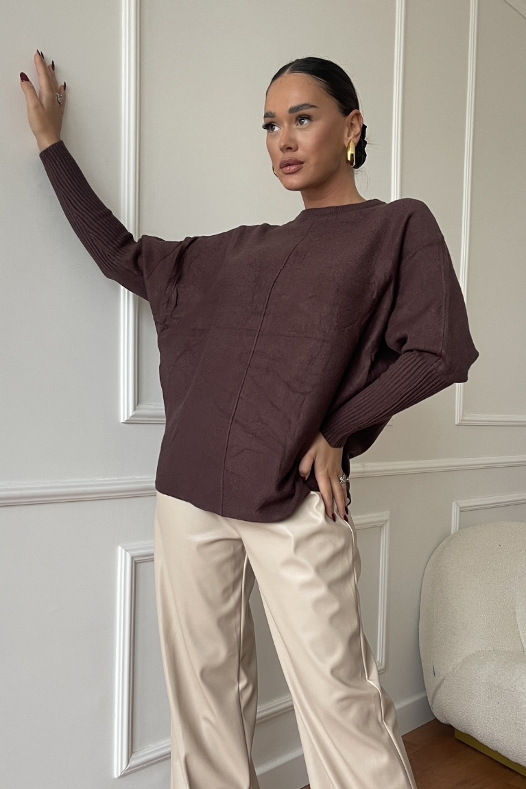Προϊόν: Μπλούζα Πλεκτή Oversize - Καφέ Μπλούζα Πλεκτή Oversize - Καφέ