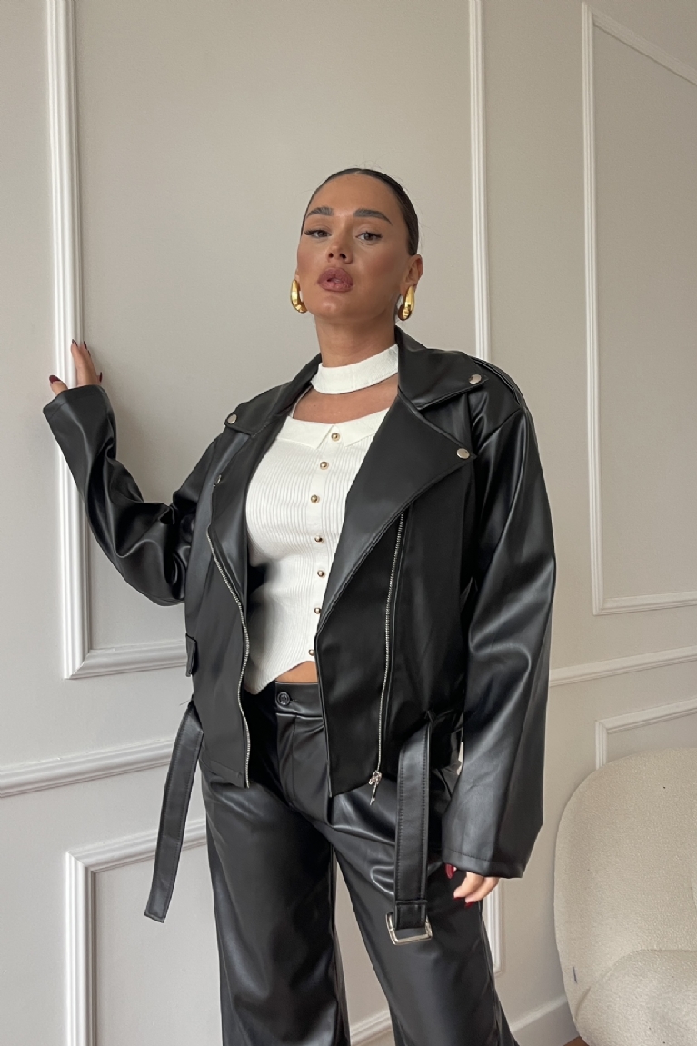 Προϊόν: Δερμάτινο Μπουφάν Με Ζώνη Χωρίς Φόδρα - Μαύρο Δερμάτινο Μπουφάν Με Ζώνη Χωρίς Φόδρα - Μαύρο