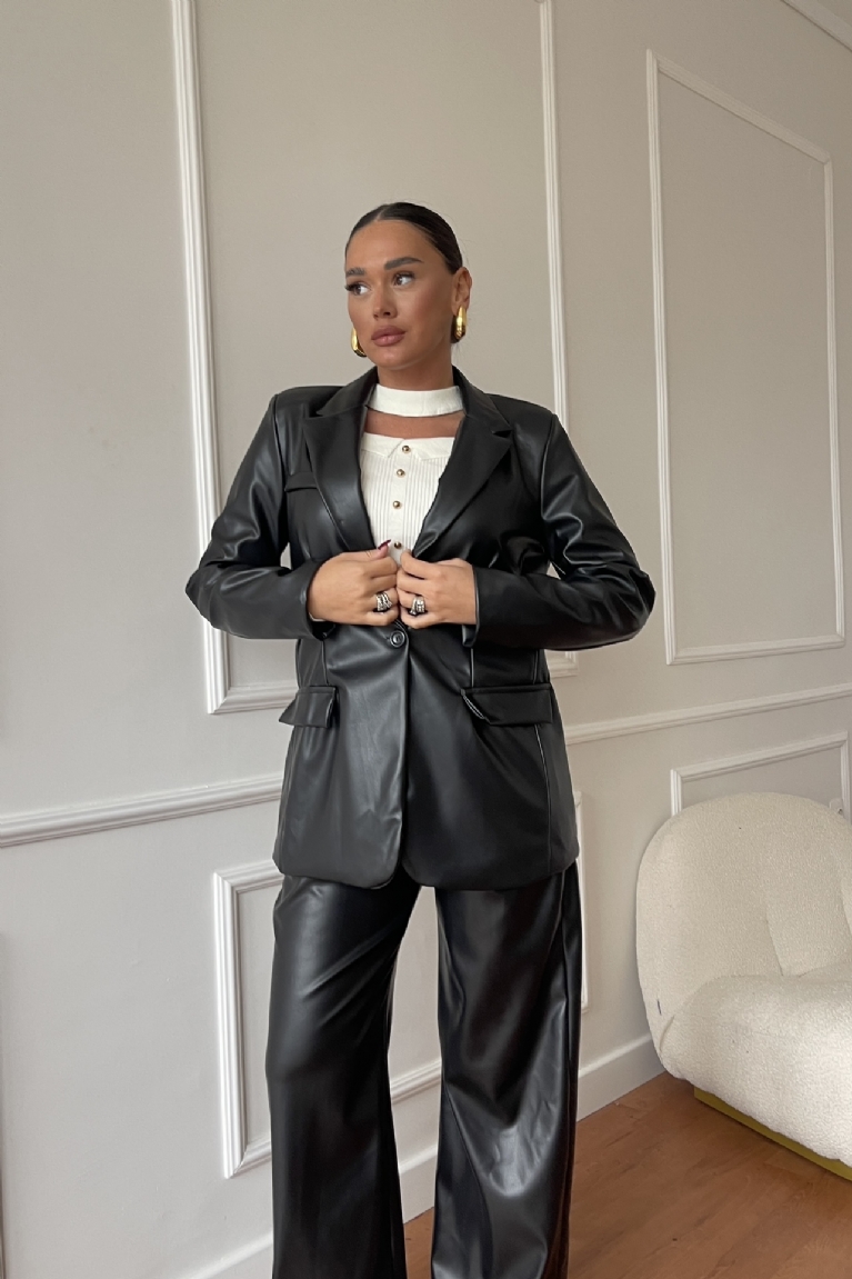 Προϊόν: Σακάκι Δερμάτινο Με Βάτες - Μαύρο Σακάκι Δερμάτινο Με Βάτες - Μαύρο