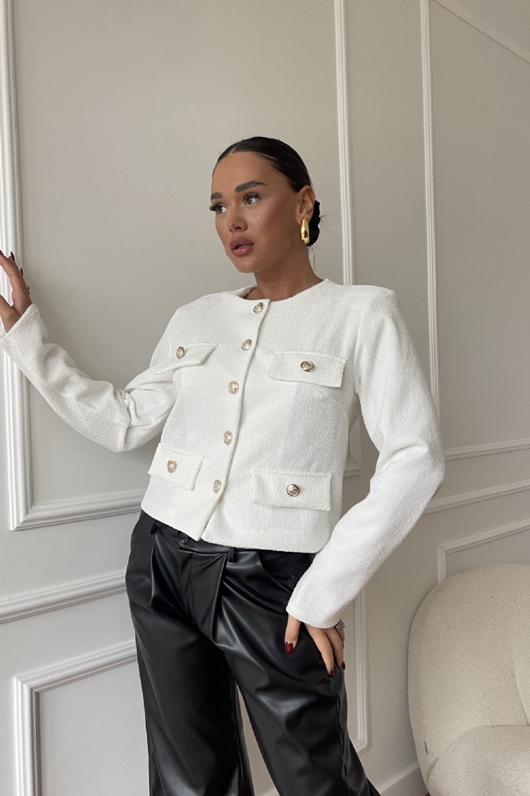 Προϊόν: Ζακέτα Crop Με Χρυσά Κουμπιά - Λευκό Ζακέτα Crop Με Χρυσά Κουμπιά - Λευκό