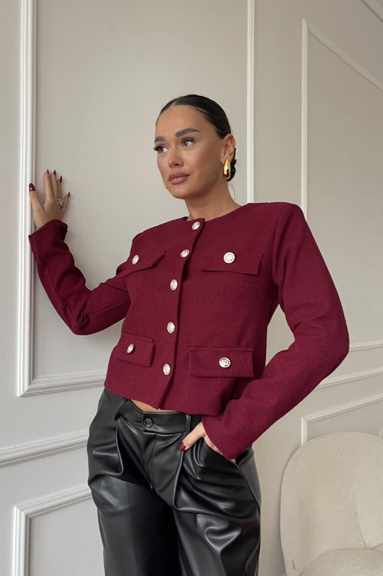 Προϊόν: Ζακέτα Crop Με Χρυσά Κουμπιά - Μπορντό Ζακέτα Crop Με Χρυσά Κουμπιά - Μπορντό