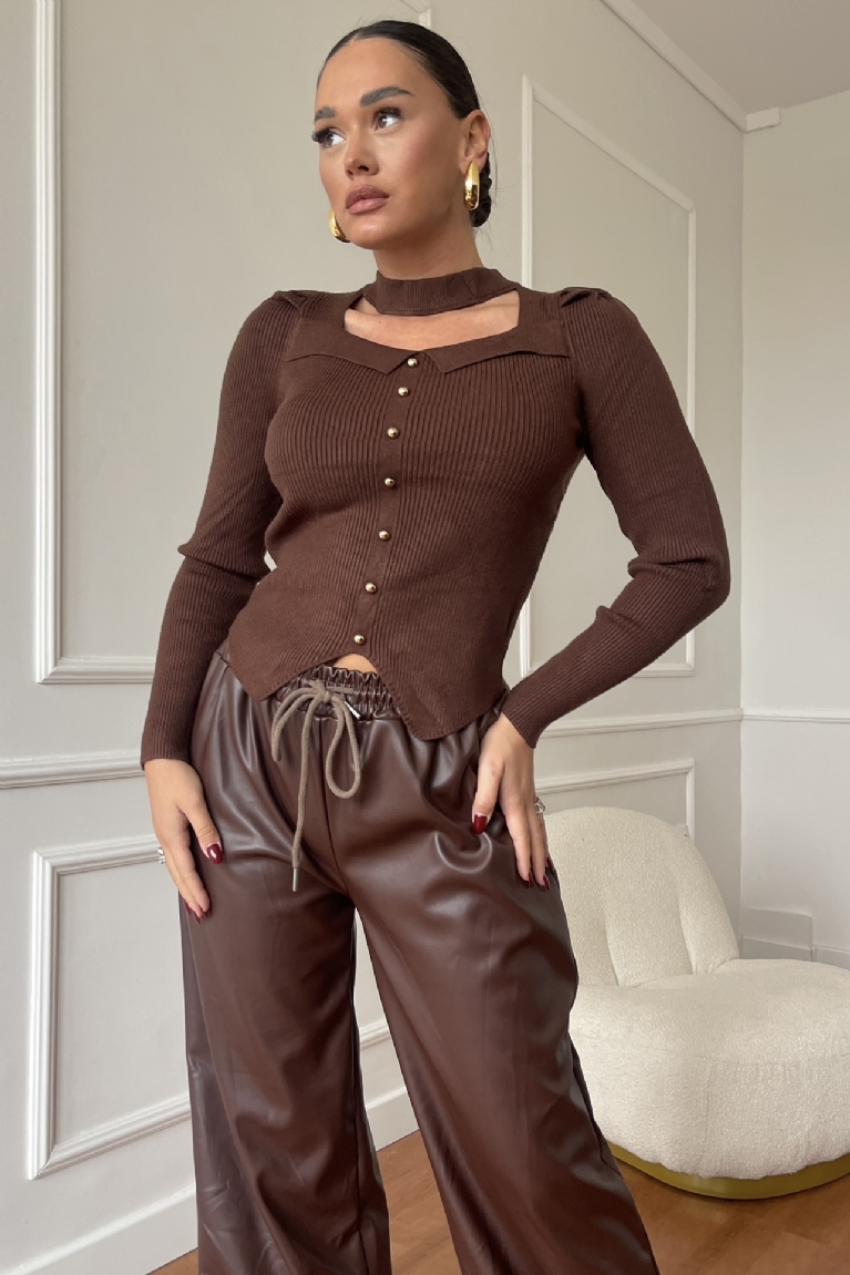 Προϊόν: Μπλούζα Πλεκτή Μακρυμάνικη Με Κουμπιά & Άνοιγμα - Καφέ Μπλούζα Πλεκτή Μακρυμάνικη Με Κουμπιά & Άνοιγμα - Καφέ