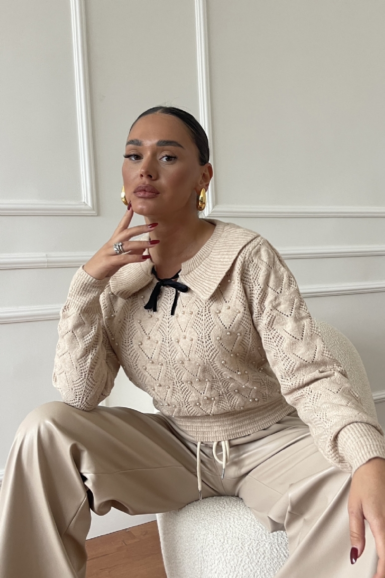 Προϊόν: Μπλούζα Πλεκτή Με Σχέδιο Στην Πλέξη & Δέσιμο - Μπεζ Μπλούζα Πλεκτή Με Σχέδιο Στην Πλέξη & Δέσιμο - Μπεζ