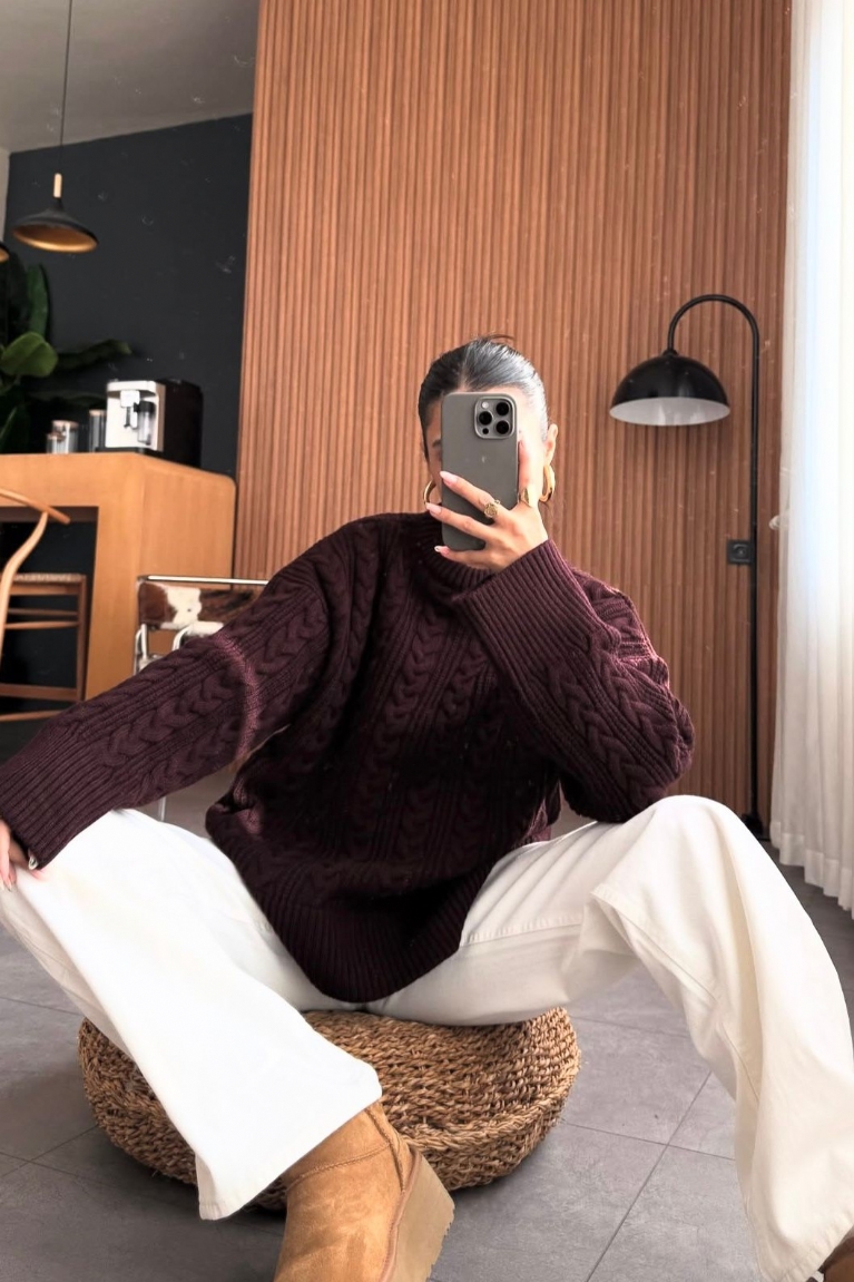 Προϊόν: Mπούζα Πλεκτή Oversized Με Σχέδιο Στην Ύφανση - Μπορντό Mπούζα Πλεκτή Oversized Με Σχέδιο Στην Ύφανση - Μπορντό