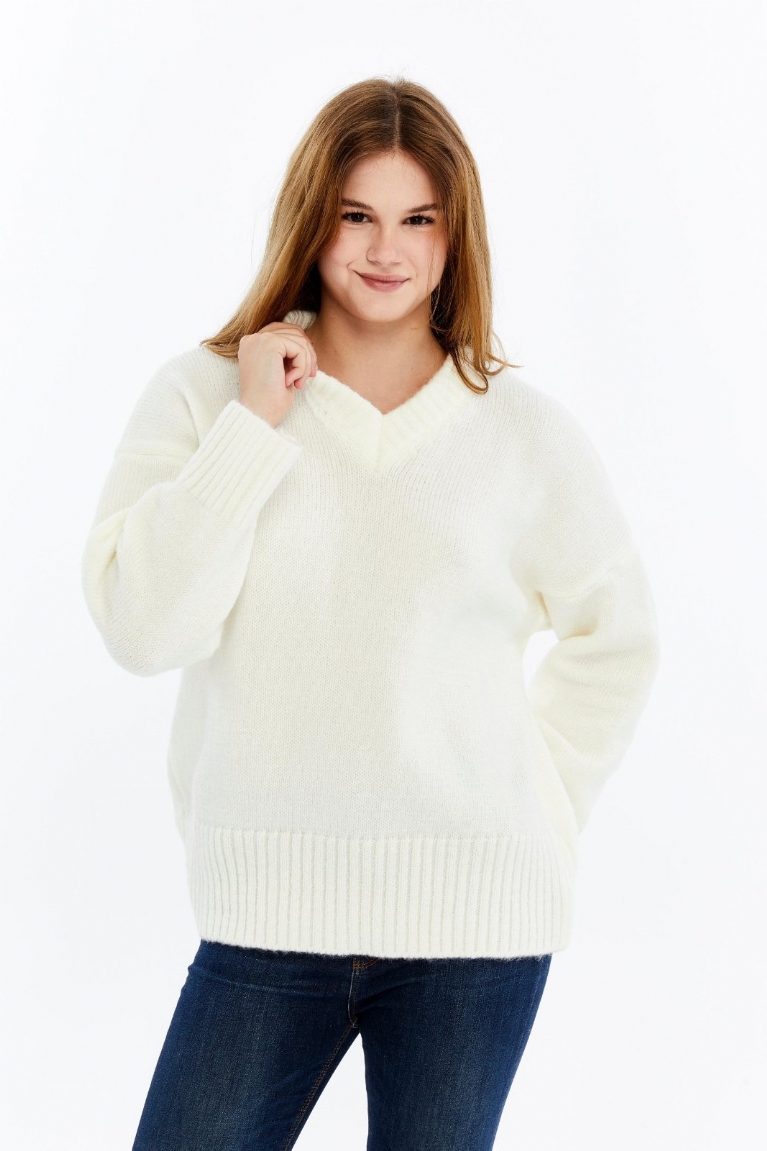 Προϊόν: Μπλούζα Πλεκτή Με V - Λευκό Μπλούζα Πλεκτή Με V - Λευκό