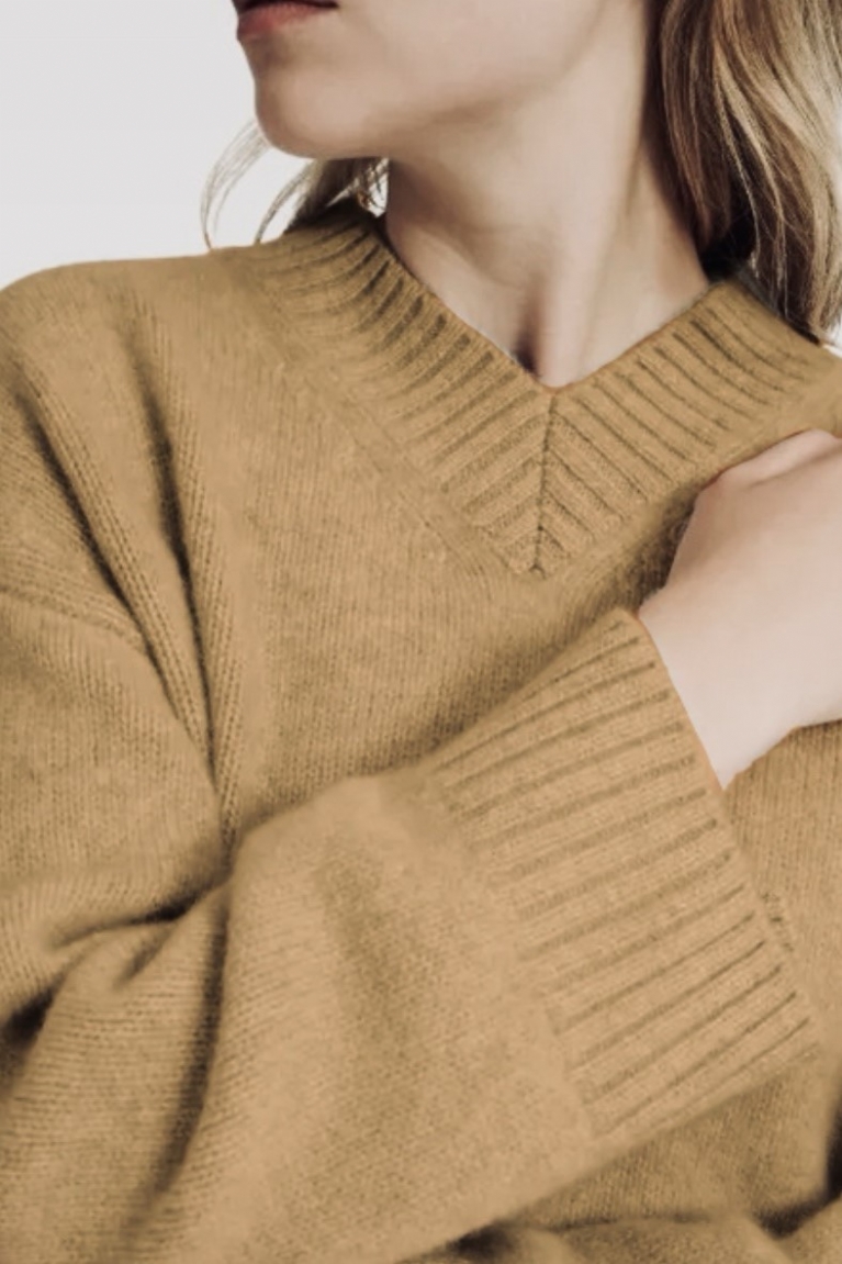 Προϊόν: Μπλούζα Πλεκτή Με V - Μπεζ Μπλούζα Πλεκτή Με V - Μπεζ