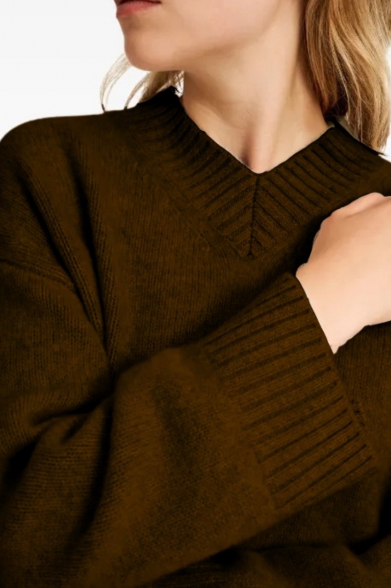 Προϊόν: Μπλούζα Πλεκτή Με V - Καφέ Μπλούζα Πλεκτή Με V - Καφέ