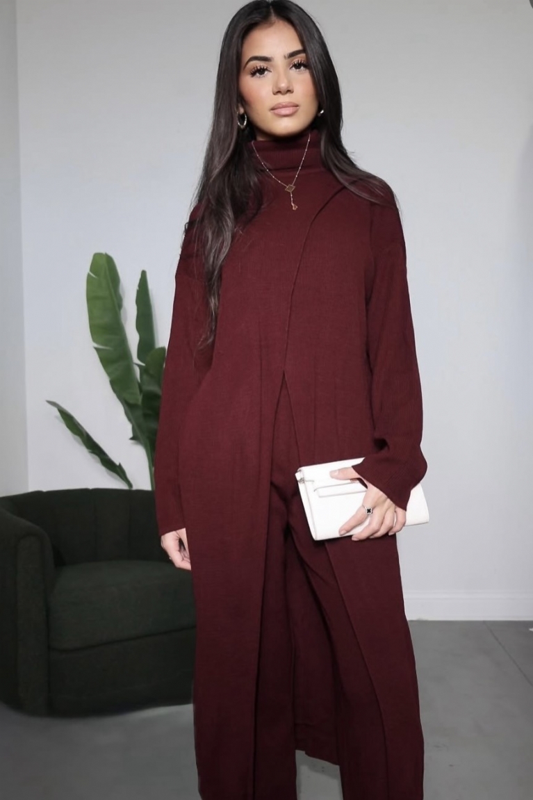 Προϊόν: Σετ Πλεκτή Μπλούζα Ζιβάγκο Ασύμμετρη & Παντελόνα - Μπορντό Σετ Πλεκτή Μπλούζα Ζιβάγκο Ασύμμετρη & Παντελόνα - Μπορντό