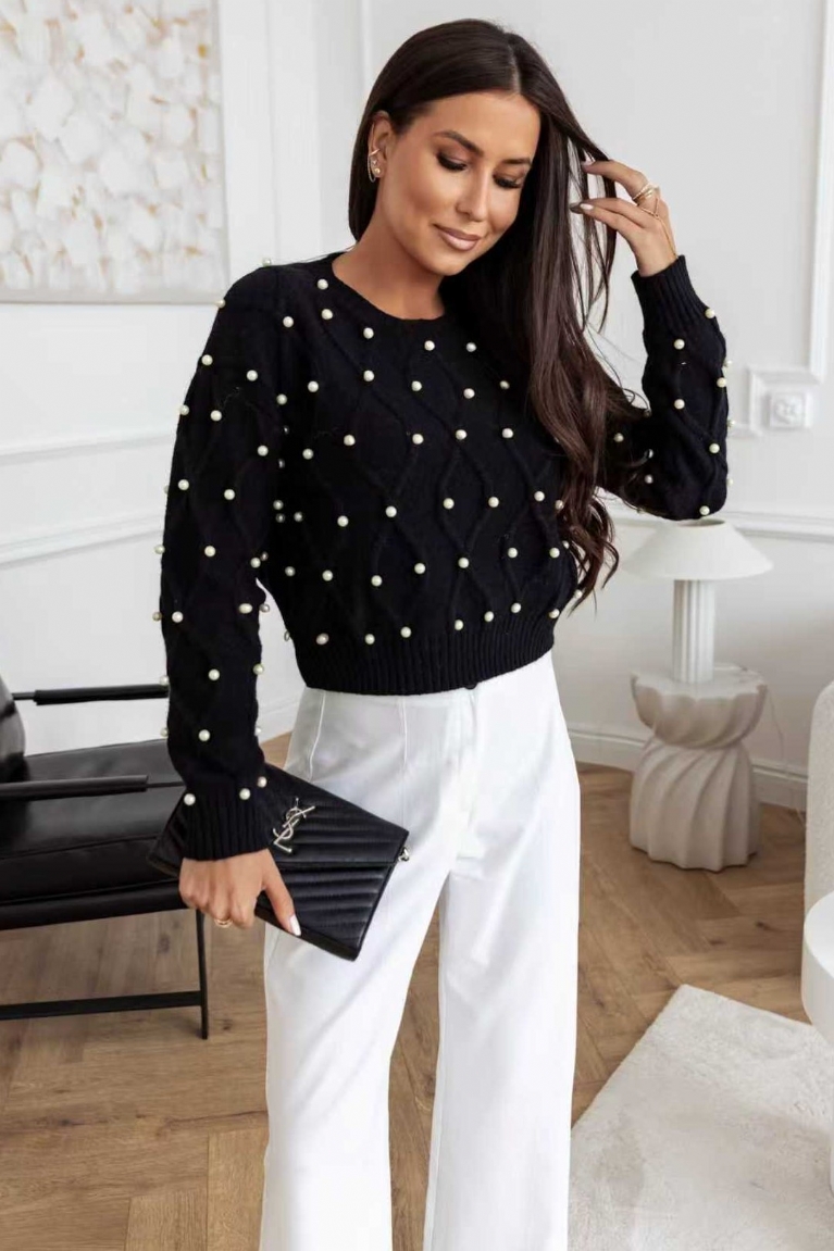 Προϊόν: Μπλούζα Πλεκτή Crop Με Πέρλες - Μαύρο Μπλούζα Πλεκτή Crop Με Πέρλες - Μαύρο