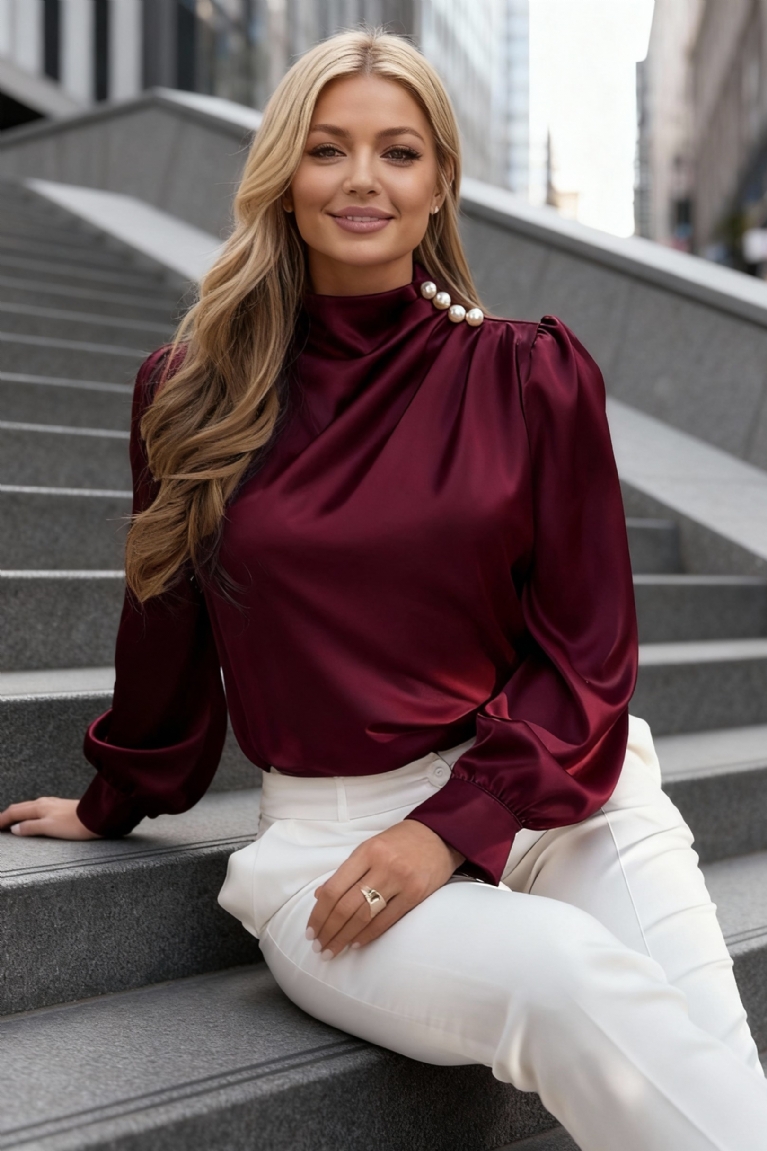 Προϊόν: Μπλούζα Μακρυμάνικη Σατέν Με Λεπτομέρειες - Μπορντό Μπλούζα Μακρυμάνικη Σατέν Με Λεπτομέρειες - Μπορντό